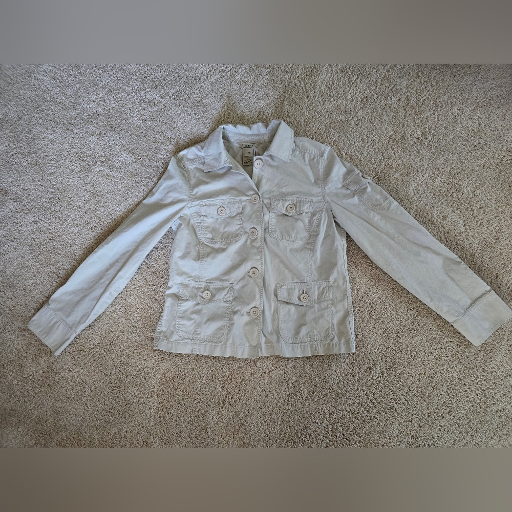 LL BEAN Womens M light beige jacket 100% cotton lightweight button up - Picture 7 of 7